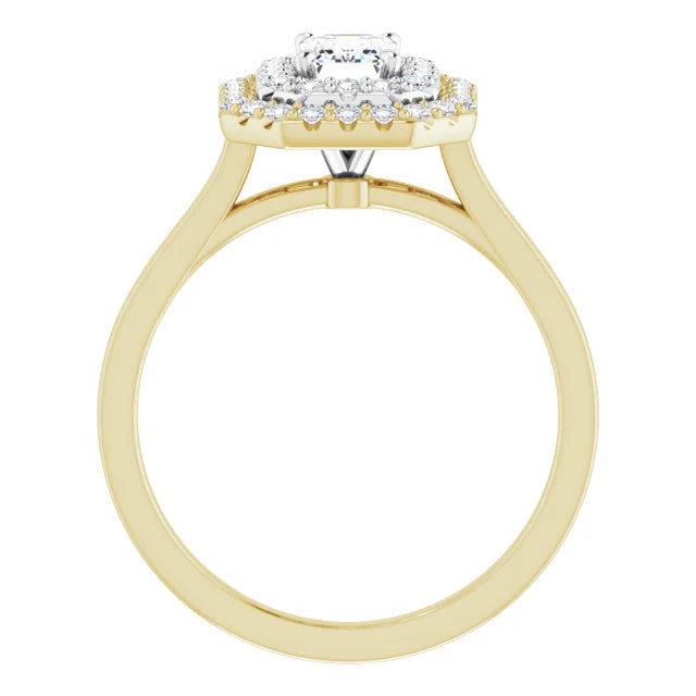 Emerald White & Yellow Gold Double Halo Solitaire Moissanite Engagement Ring