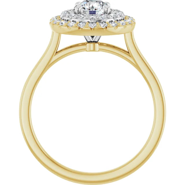 Round Brilliant White & Yellow Gold Double Halo Solitaire Moissanite Engagement Ring