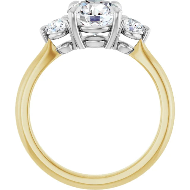 Round Brilliant White & Yellow Gold Tri Stone Moissanite Engagement Ring