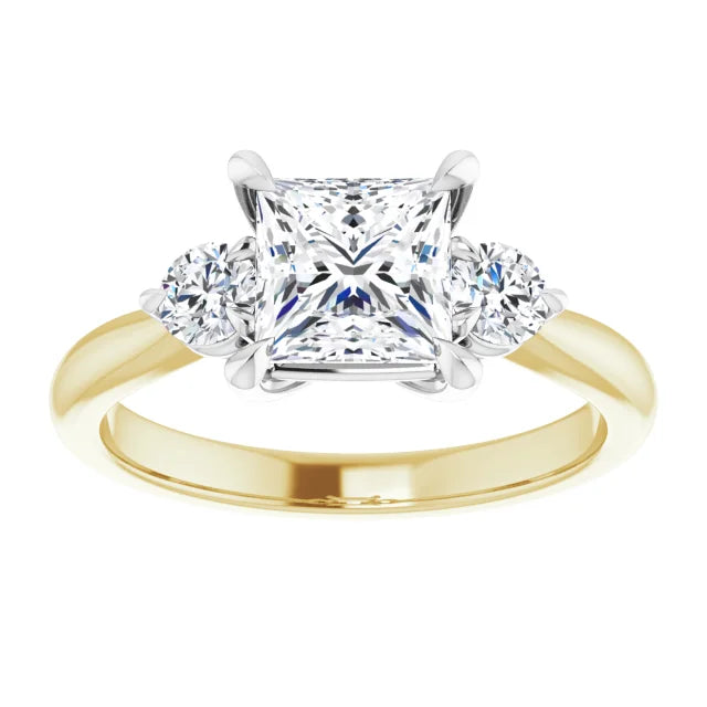 Princess White & Yellow Gold Tri Stone Moissanite Engagement Ring