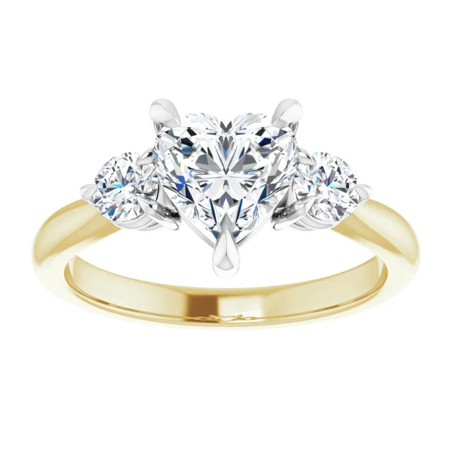 Heart White & Yellow Gold Tri Stone Moissanite Engagement Ring
