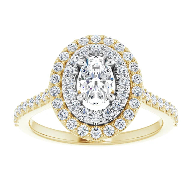 Oval Double Halo White & Yellow Gold Lab Diamond Engagement Ring