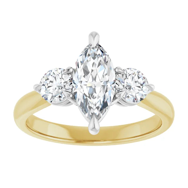 Marquise White & Yellow Gold Tri Stone Moissanite Engagement Ring