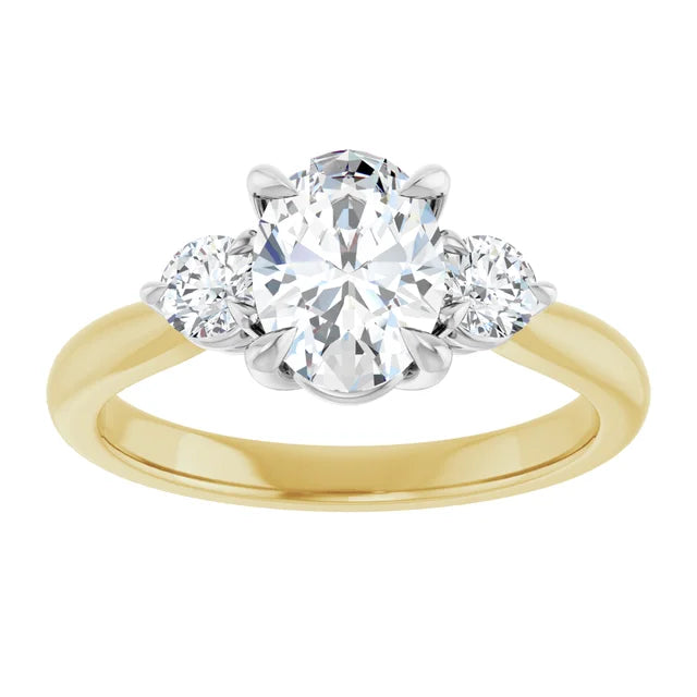 Oval White & Yellow Gold Tri Stone Moissanite Engagement Ring