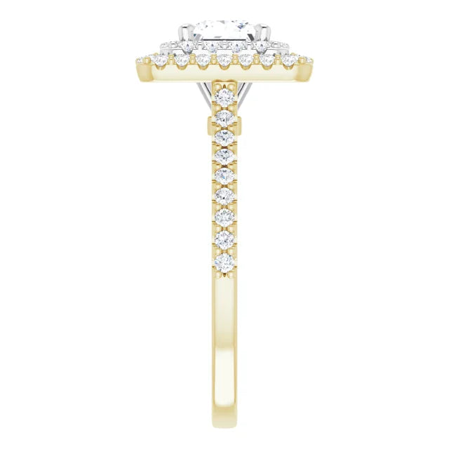Princess Double Halo White & Yellow Gold Moissanite Engagement Ring