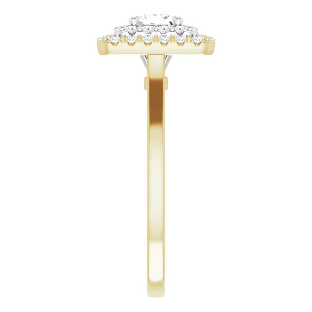 Princess White & Yellow Gold Double Halo Solitaire Moissanite Engagement Ring