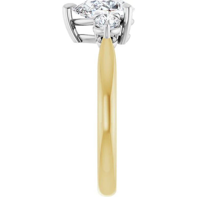 Pear White & Yellow Gold Tri Stone Moissanite Engagement Ring