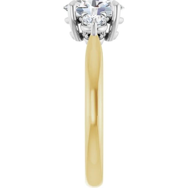 Oval White & Yellow Gold Tri Stone Moissanite Engagement Ring