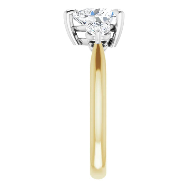 Heart White & Yellow Gold Tri Stone Moissanite Engagement Ring