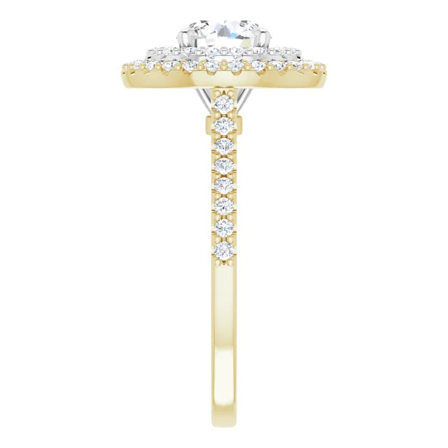 Round Brilliant Double Halo White & Yellow Gold Moissanite Engagement Ring