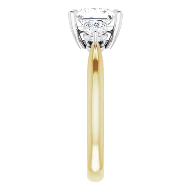 Princess White & Yellow Gold Tri Stone Moissanite Engagement Ring