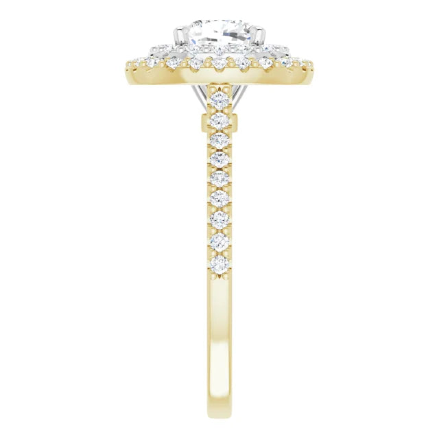 Cushion Double Halo White & Yellow Gold Moissanite Engagement Ring