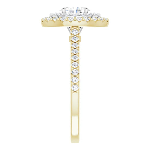 Oval Double Halo White & Yellow Gold Lab Diamond Engagement Ring
