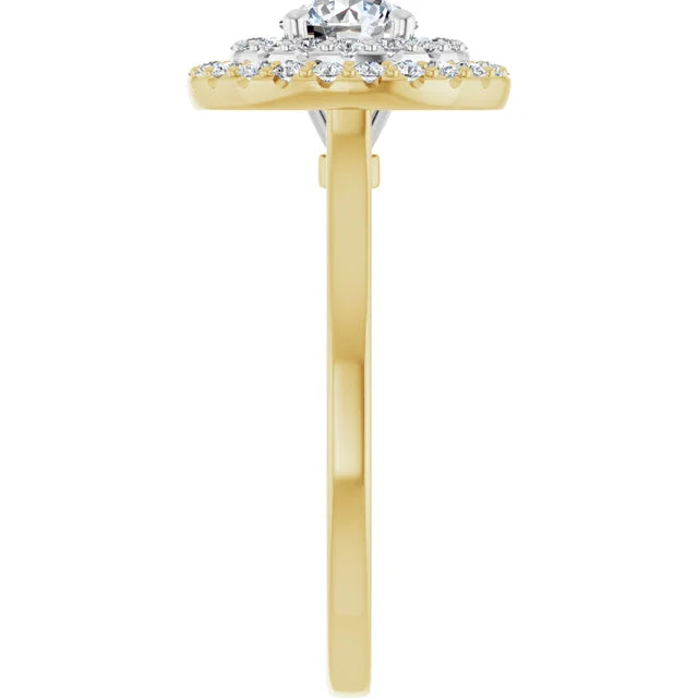 Round Brilliant White & Yellow Gold Double Halo Solitaire Moissanite Engagement Ring