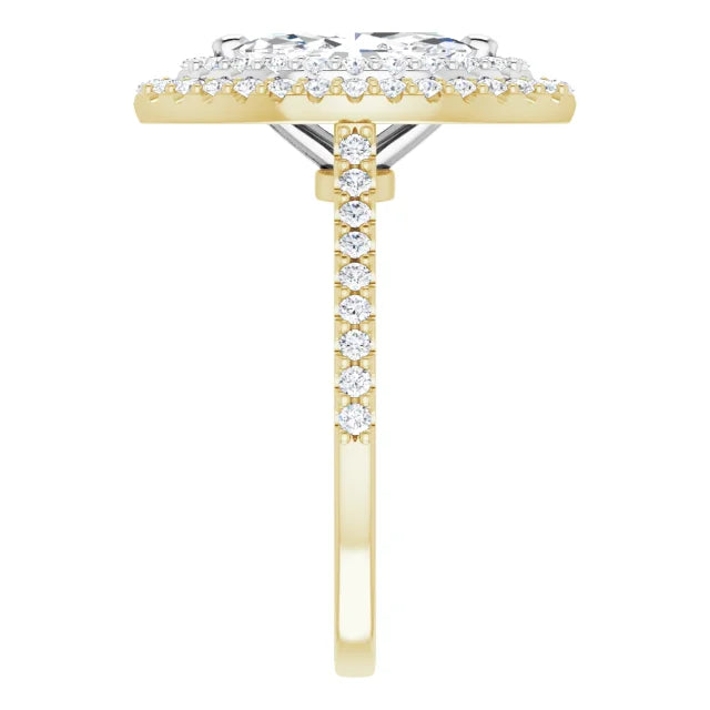 Marquise Double Halo White & Yellow Gold Moissanite Engagement Ring