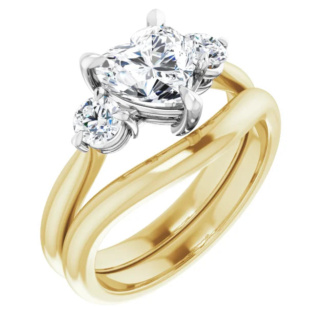 Heart White & Yellow Gold Tri Stone Moissanite Engagement Ring