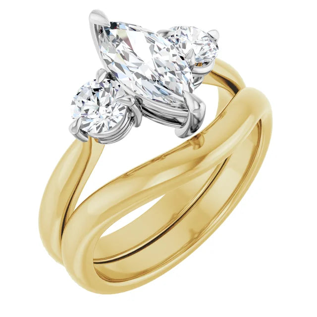 Marquise White & Yellow Gold Tri Stone Moissanite Engagement Ring
