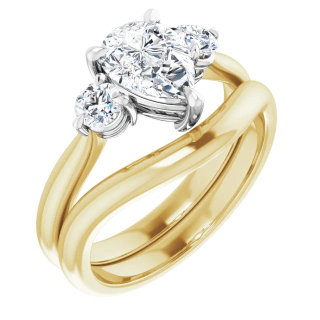 Pear White & Yellow Gold Tri Stone Moissanite Engagement Ring