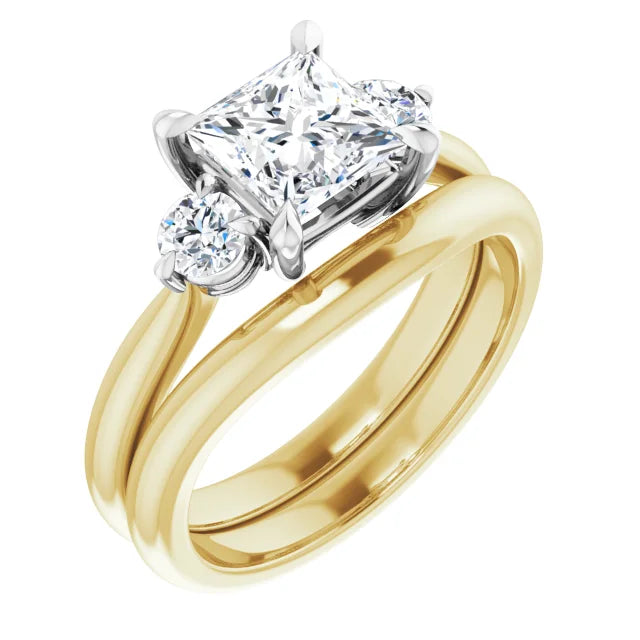 Princess White & Yellow Gold Tri Stone Moissanite Engagement Ring