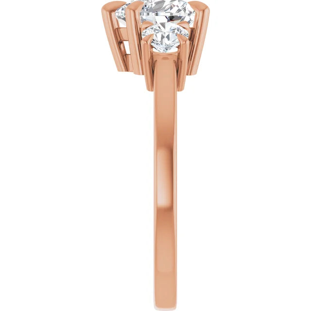 Heart Rose Gold Tri Stone Moissanite Engagement Ring