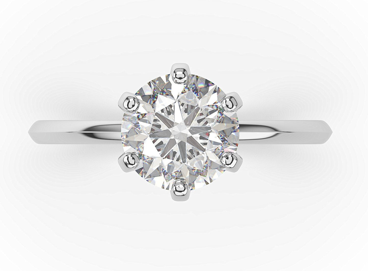 Round Brilliant White Gold Six Claw Solitaire Moissanite Engagement Ring