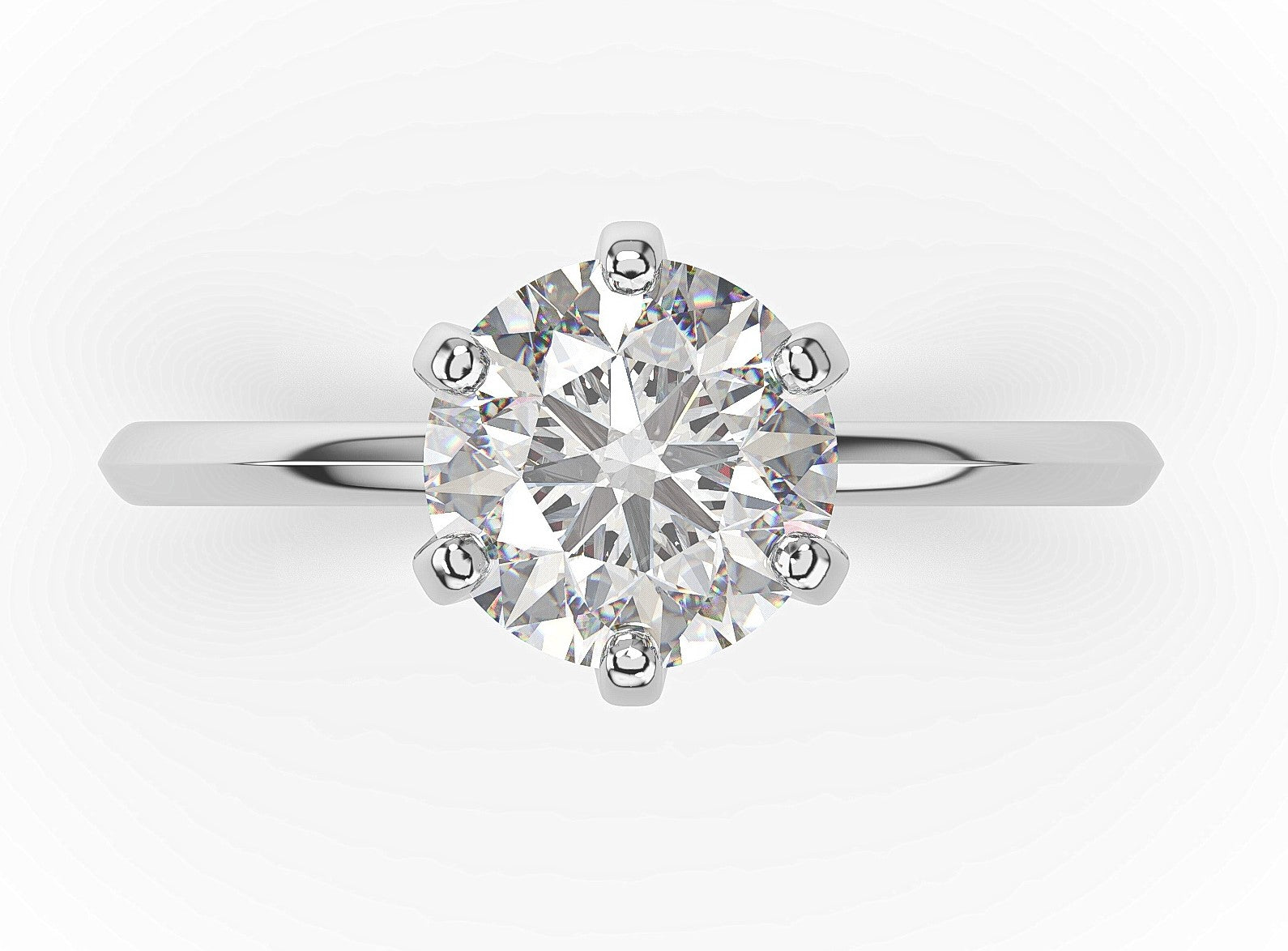 Round Brilliant White Gold Six Claw Solitaire Moissanite Engagement Ring