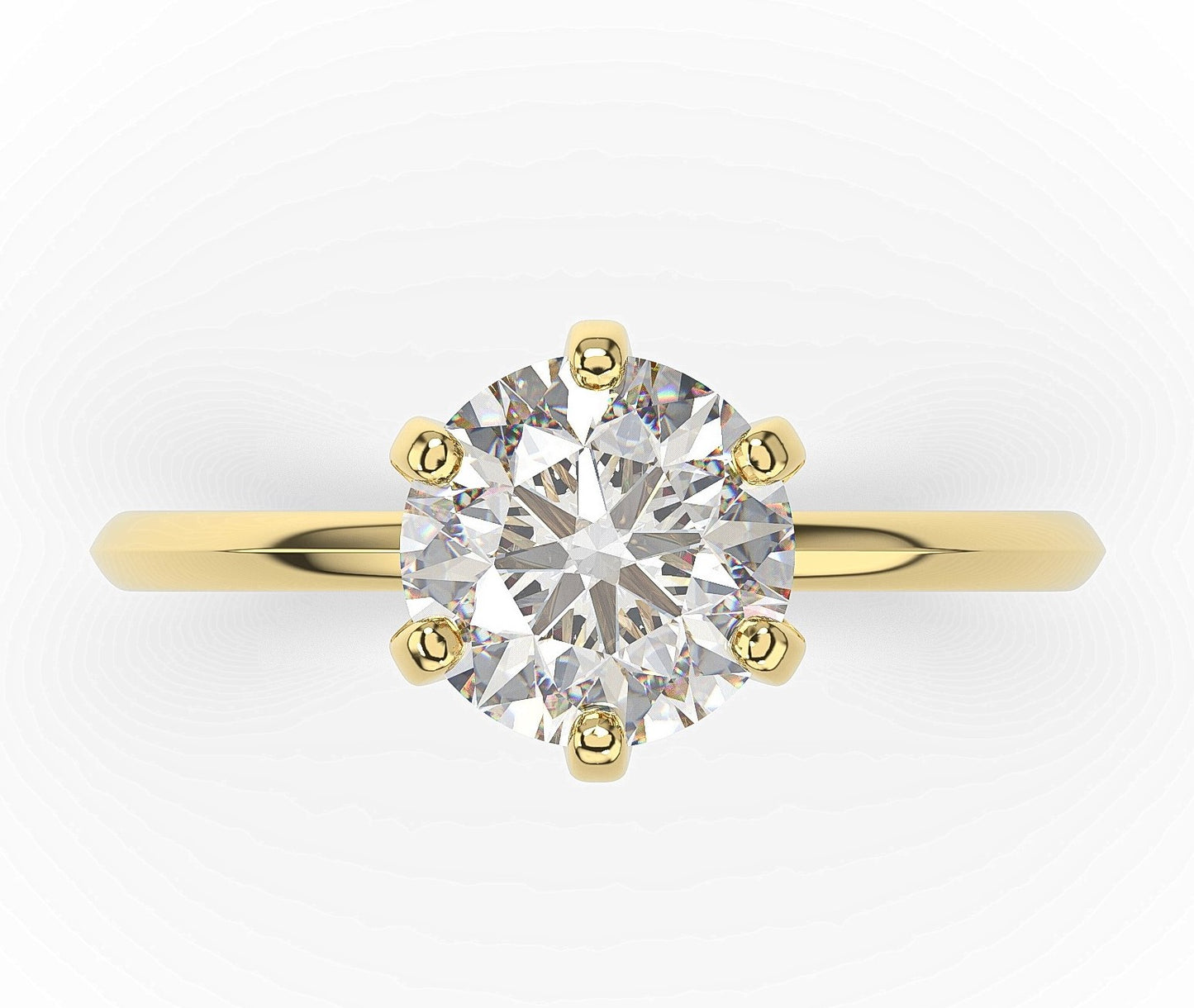 Round Brilliant Yellow Gold Six Claw Solitaire Moissanite Engagement Ring