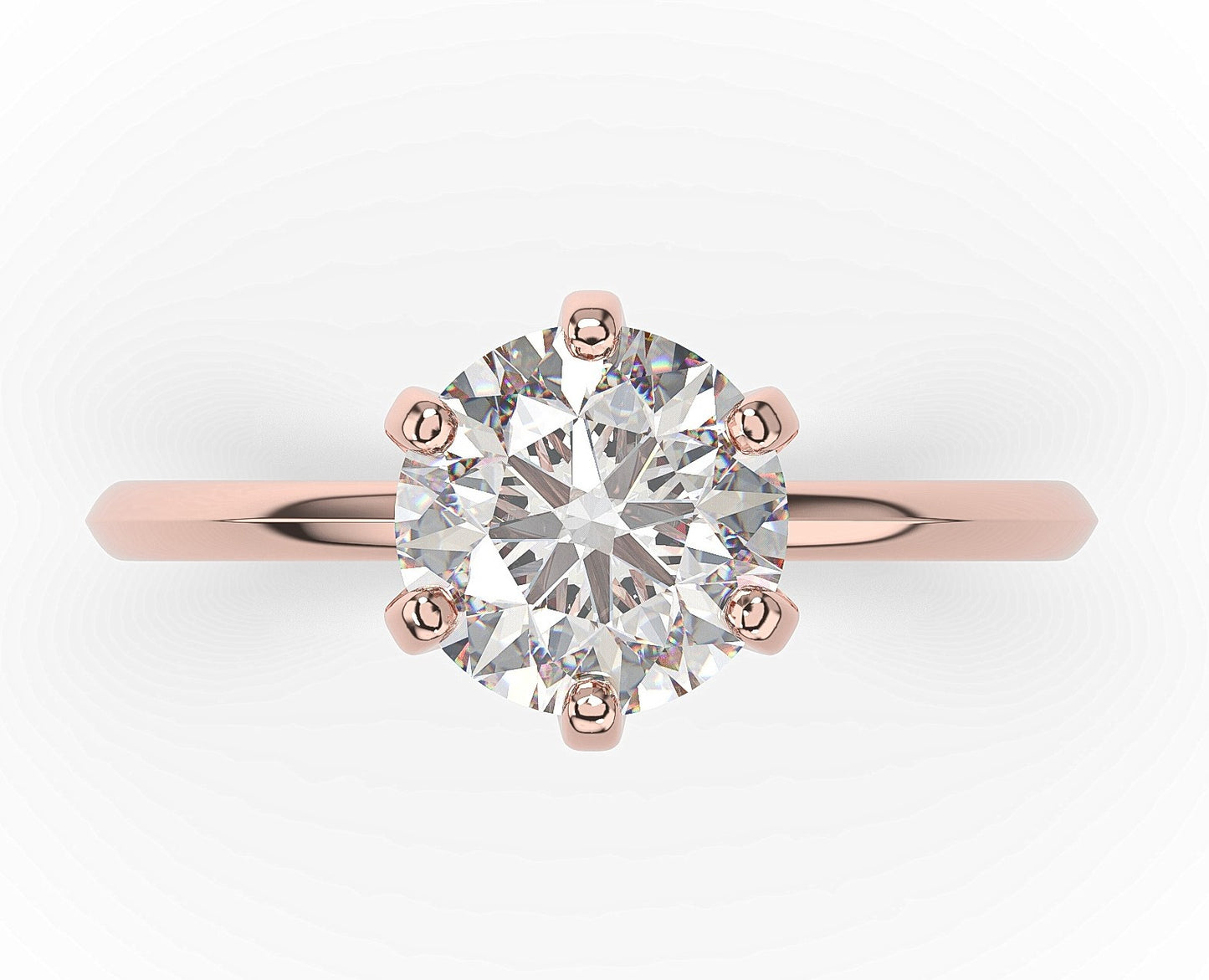 Round Brilliant Rose Gold Six Claw Solitaire Moissanite Engagement Ring