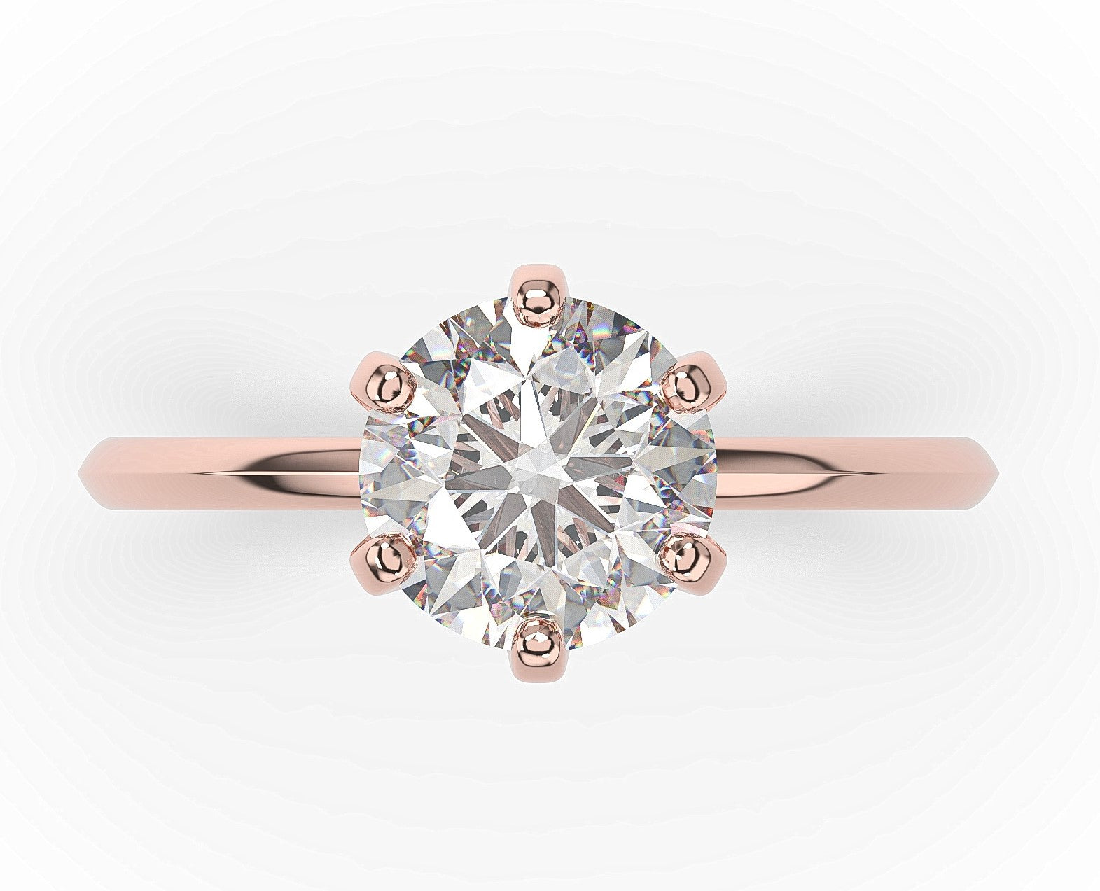 Round Brilliant Rose Gold Six Claw Solitaire Moissanite Engagement Ring