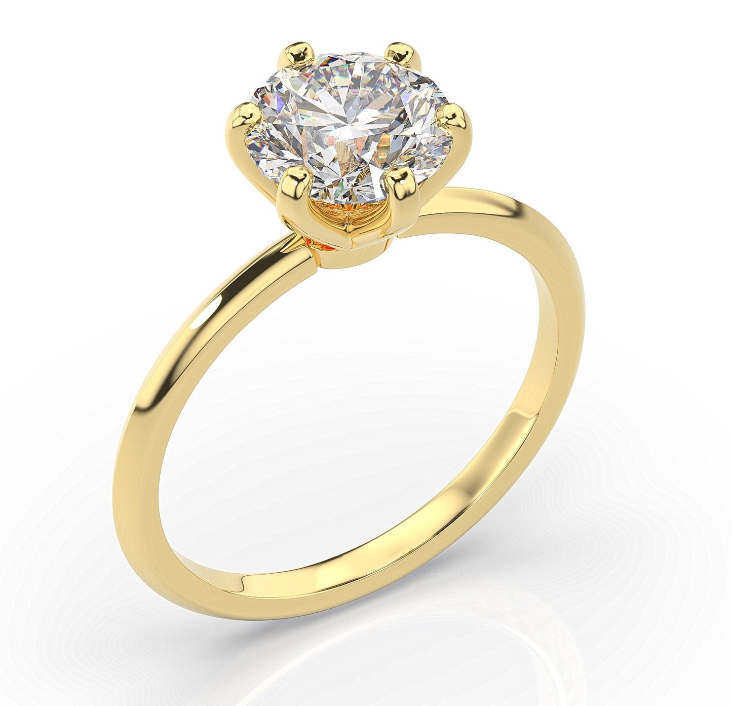 Round Brilliant Yellow Gold Six Claw Solitaire Moissanite Engagement Ring