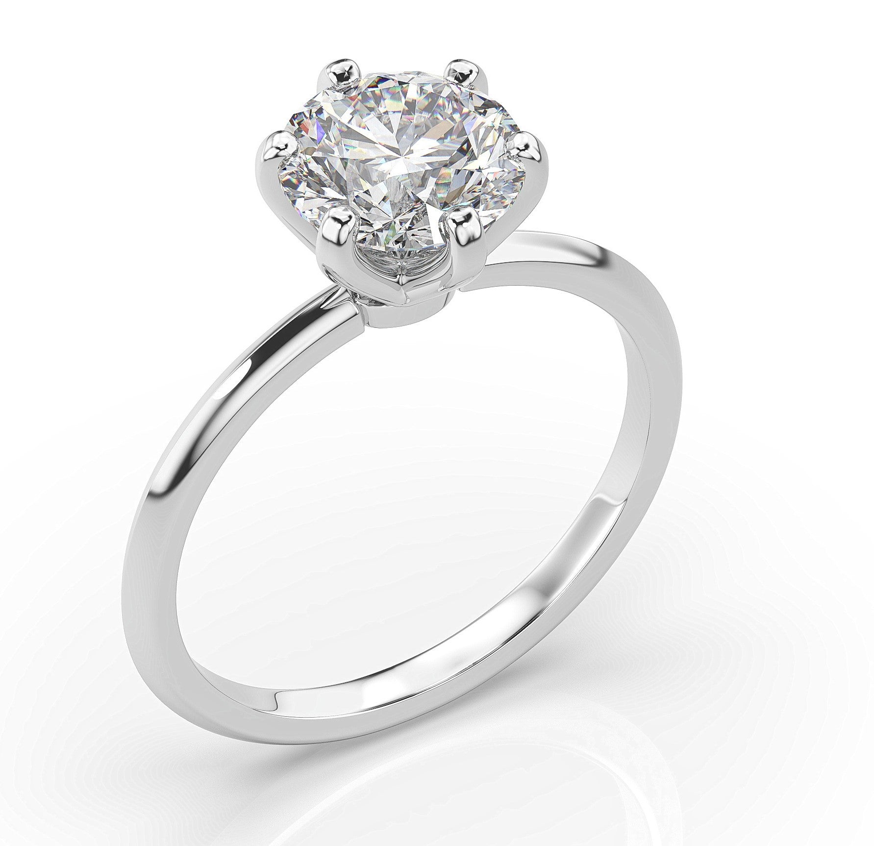 Round Brilliant White Gold Six Claw Solitaire Moissanite Engagement Ring