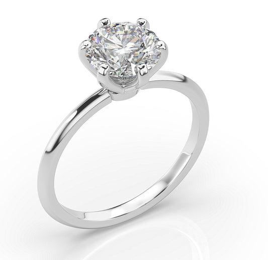 Round Brilliant White Gold Six Claw Solitaire Moissanite Engagement Ring