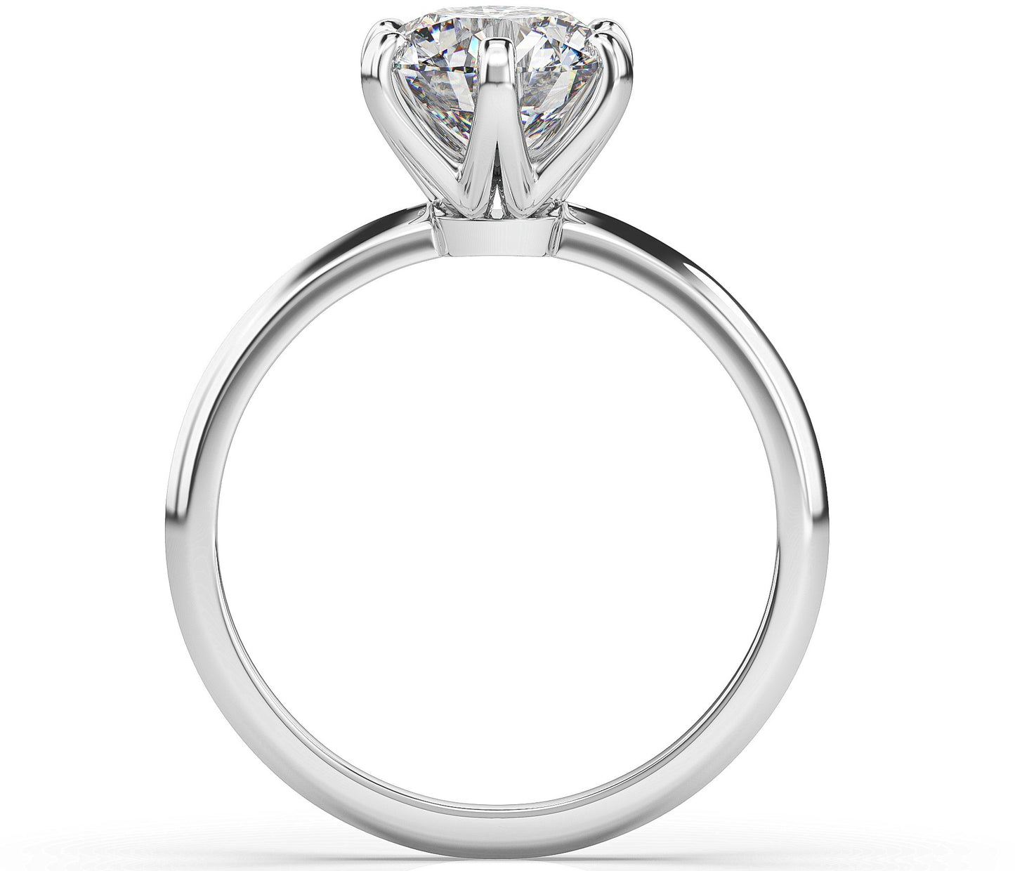 Round Brilliant White Gold Six Claw Solitaire Moissanite Engagement Ring