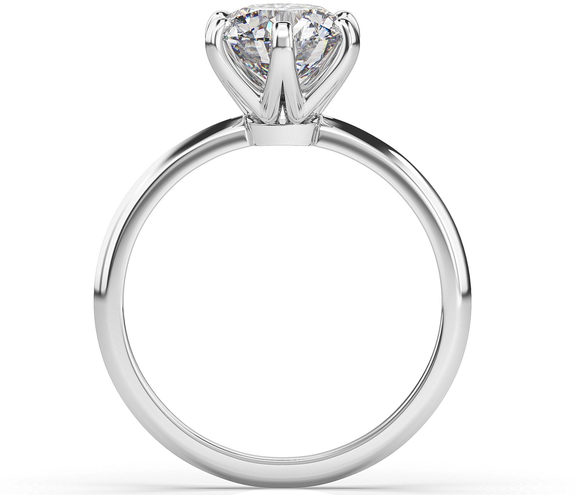Round Brilliant White Gold Six Claw Solitaire Moissanite Engagement Ring