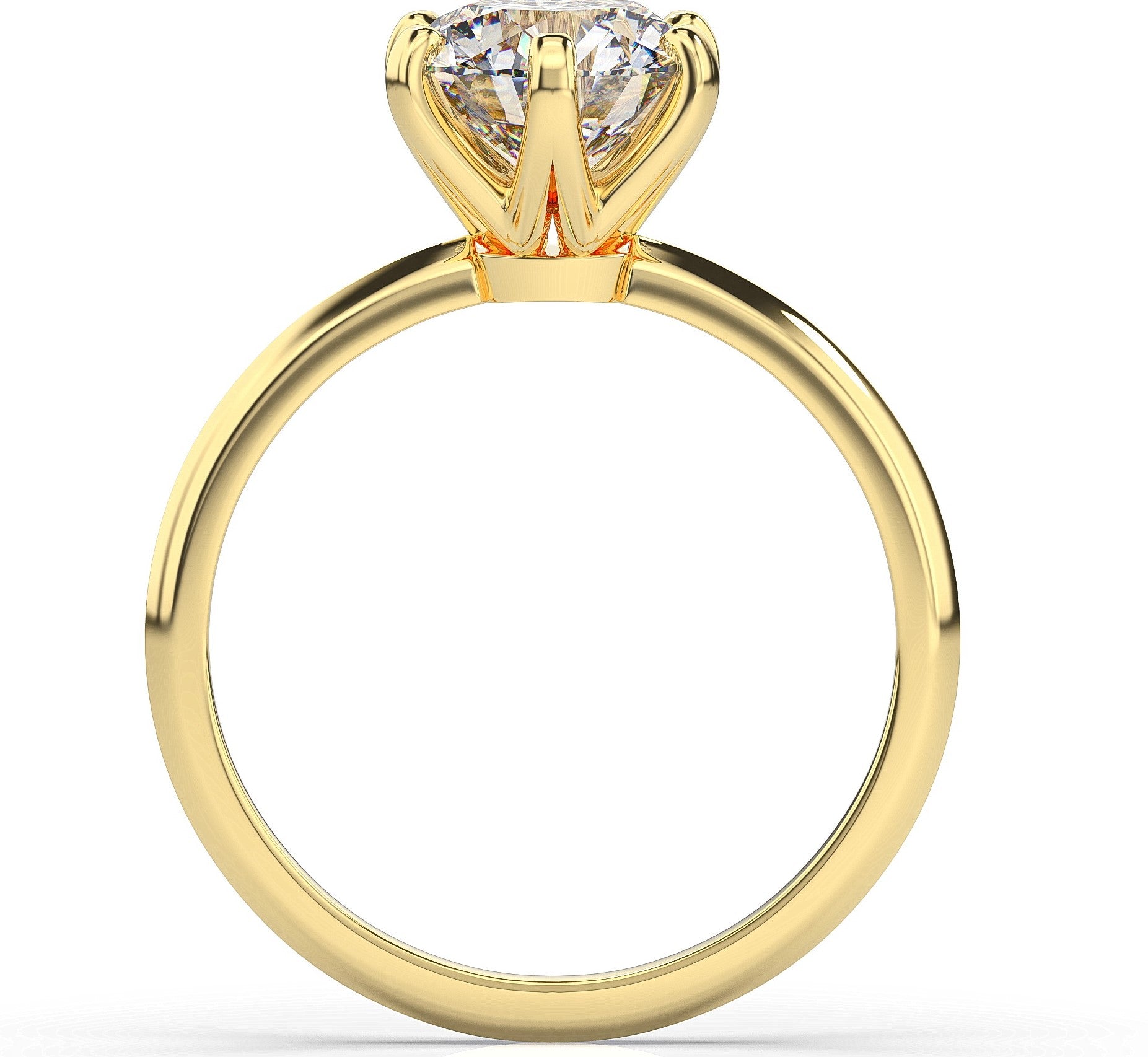 Round Brilliant Yellow Gold Six Claw Solitaire Moissanite Engagement Ring