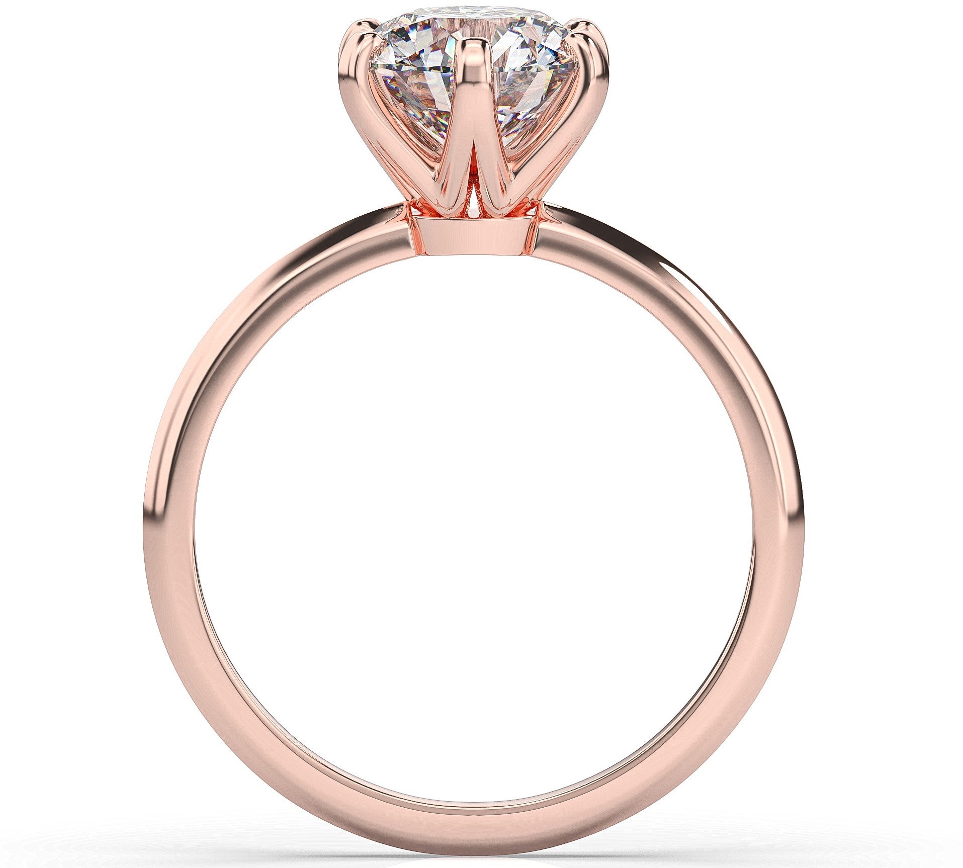 Round Brilliant Rose Gold Six Claw Solitaire Moissanite Engagement Ring