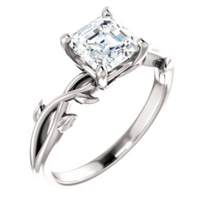 Asscher Solitaire Leaf Design Engagement Ring - I Heart Moissanites