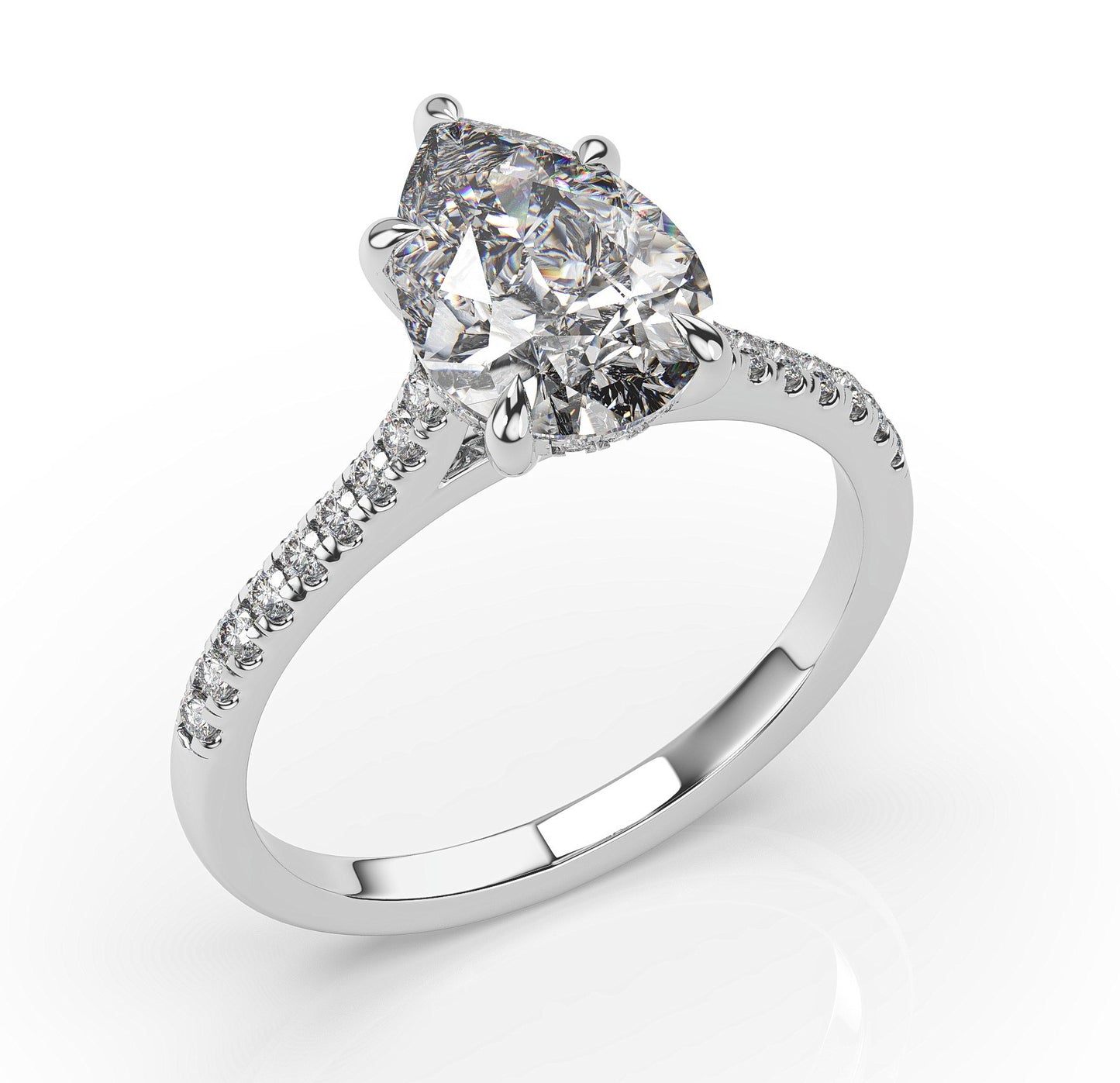 Pear White Gold Hidden Halo Moissanite Engagement Ring