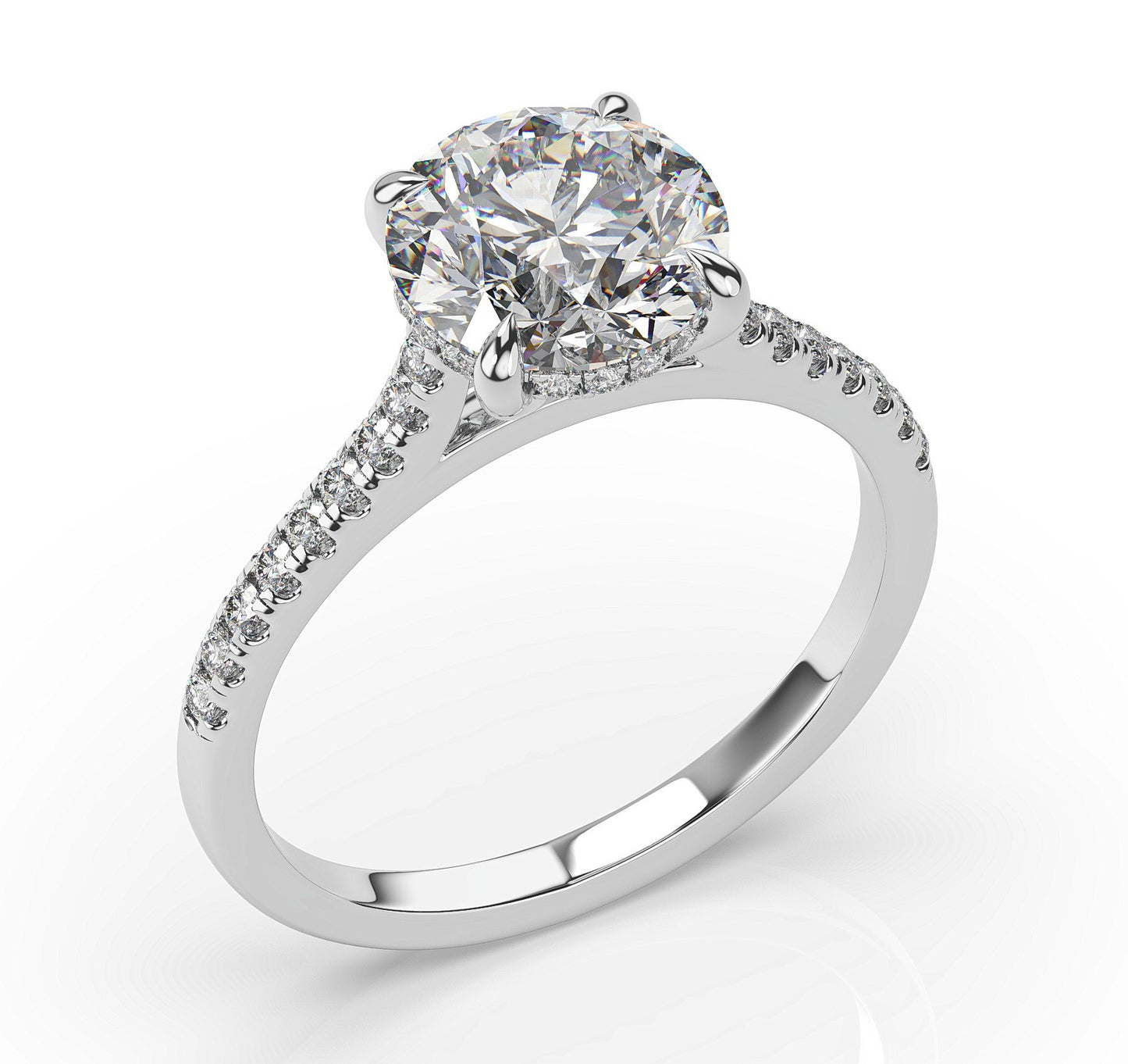 Round Brilliant White Gold Hidden Halo Moissanite Engagement Ring