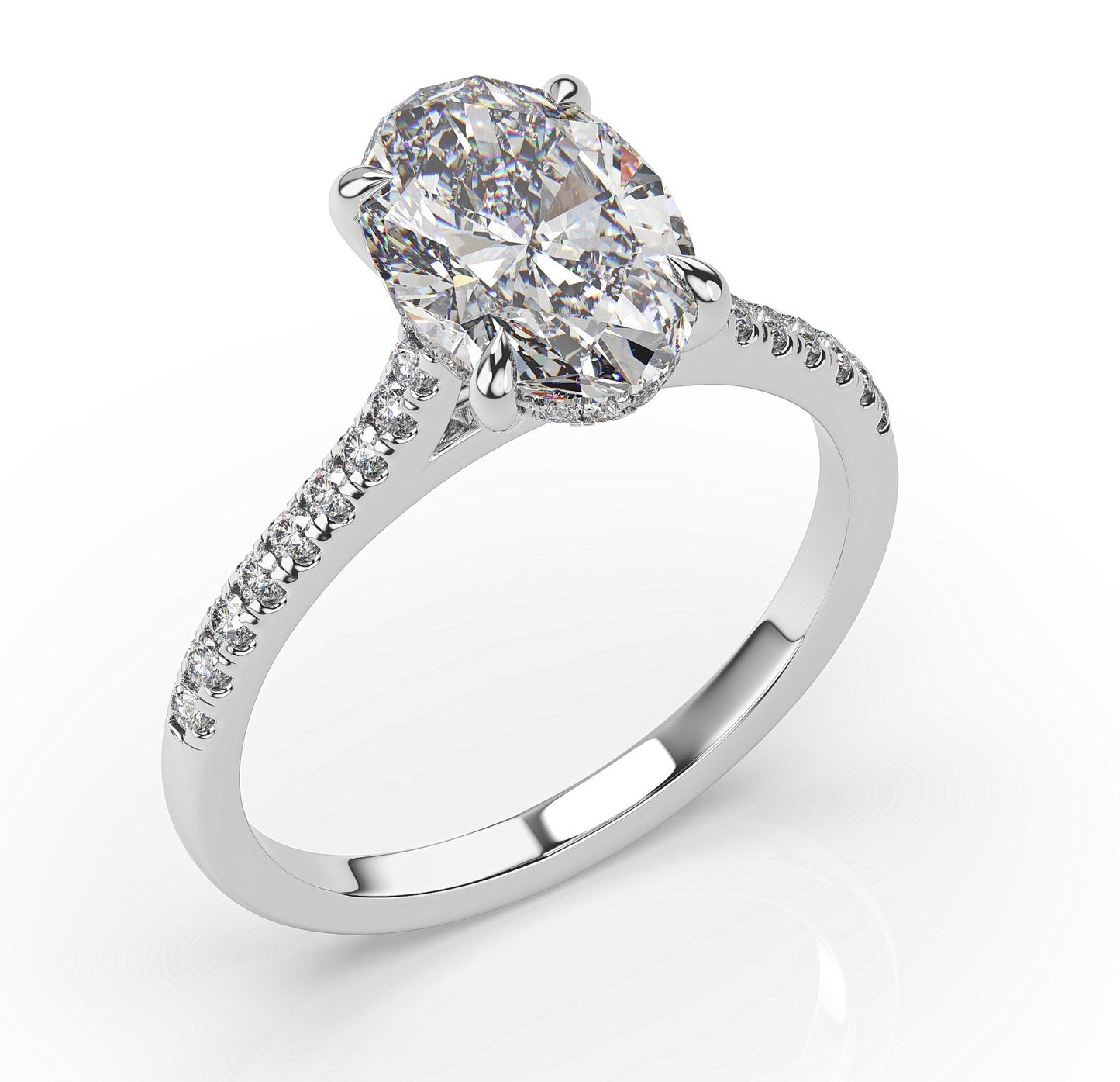 Oval White Gold Hidden Halo Moissanite Engagement Ring