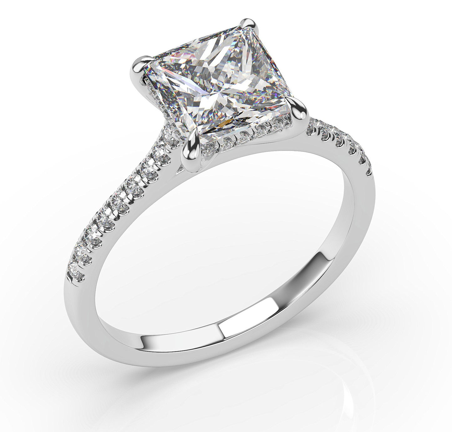 Princess White Gold Hidden Halo Moissanite Engagement Ring