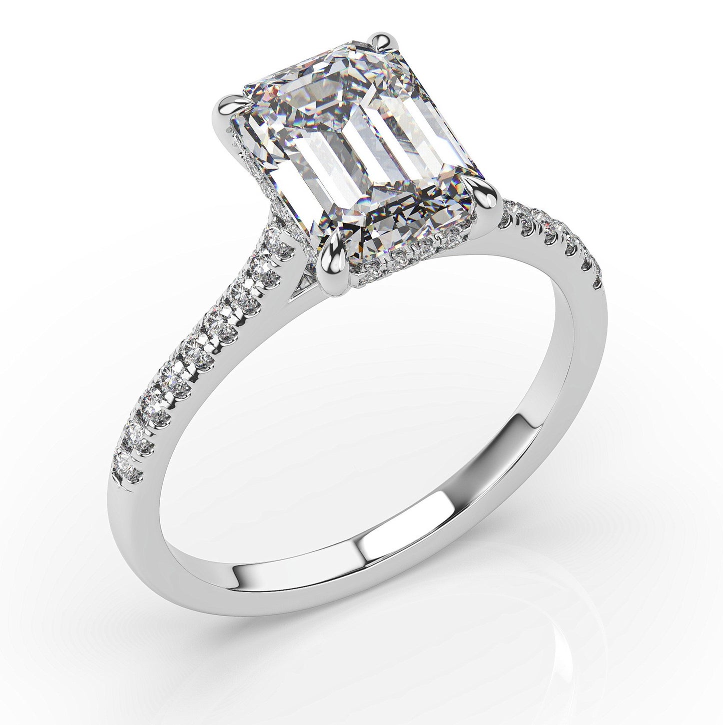 Emerald White Gold Hidden Halo Moissanite Engagement Ring