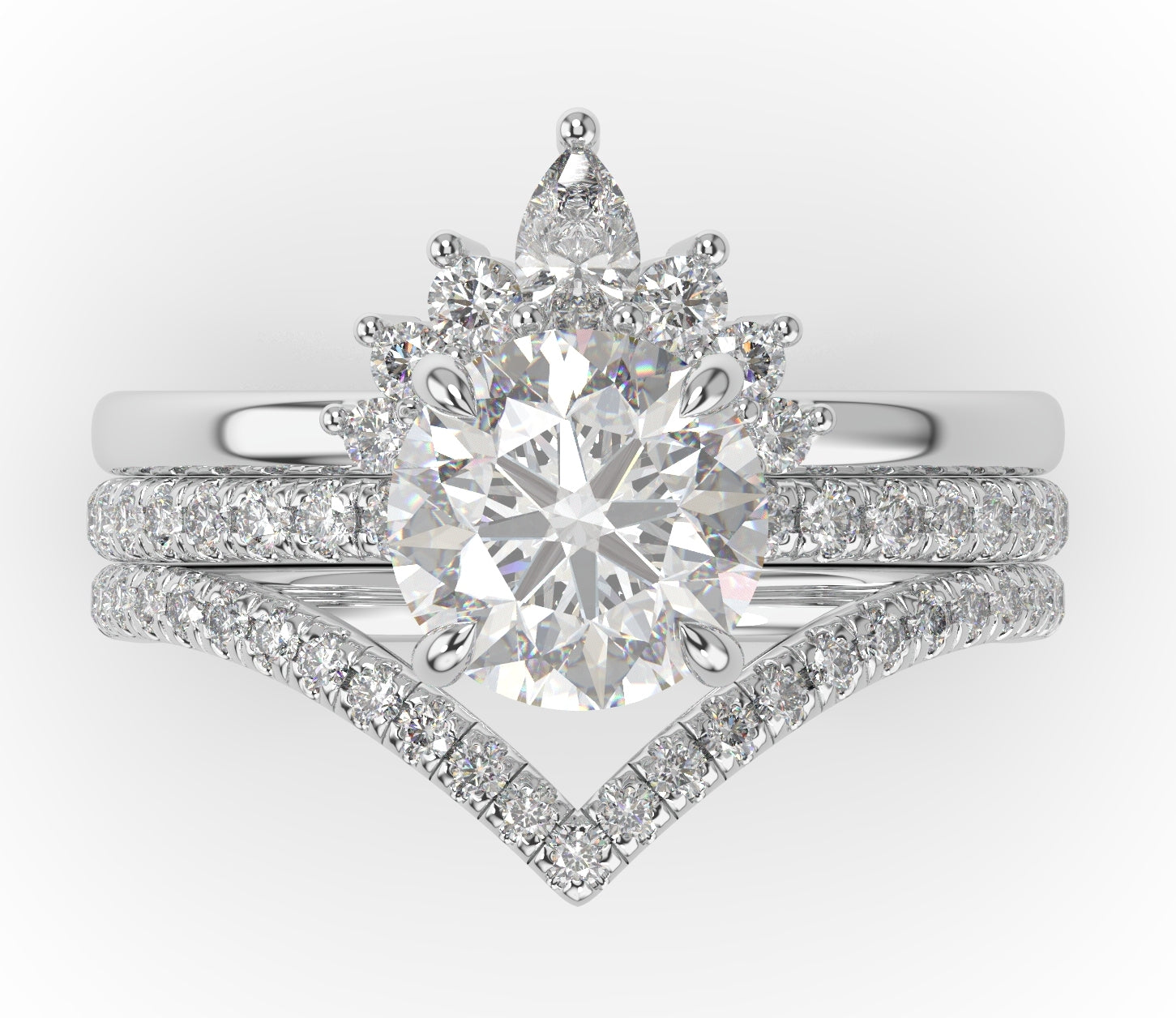 Round Brilliant Contour Pointed Moissanite Wedding Set I Heart Moissanites