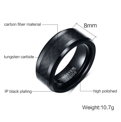 Tungsten Black With Black Inlay 8mm Men's Ring
