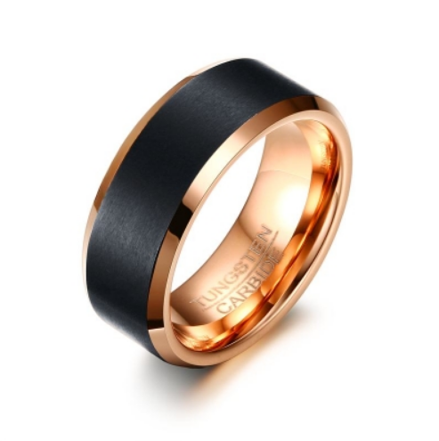Tungsten Brushed Black Rose Gold 8mm Men's Ring – I Heart - Main Image