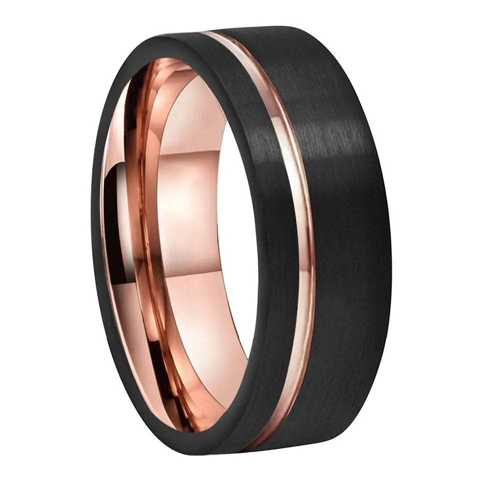 Tungsten Rose & Black Brushed Mens Ring