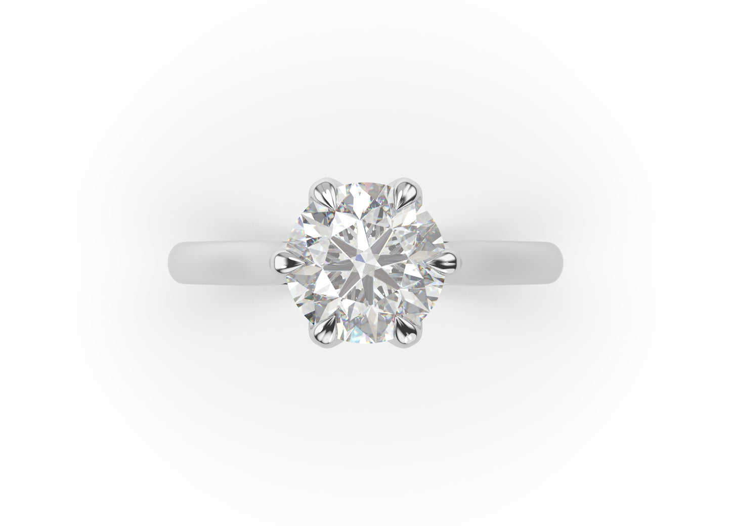 Round Brilliant White Gold Six Claw Solitaire Moissanite Engagement Ring