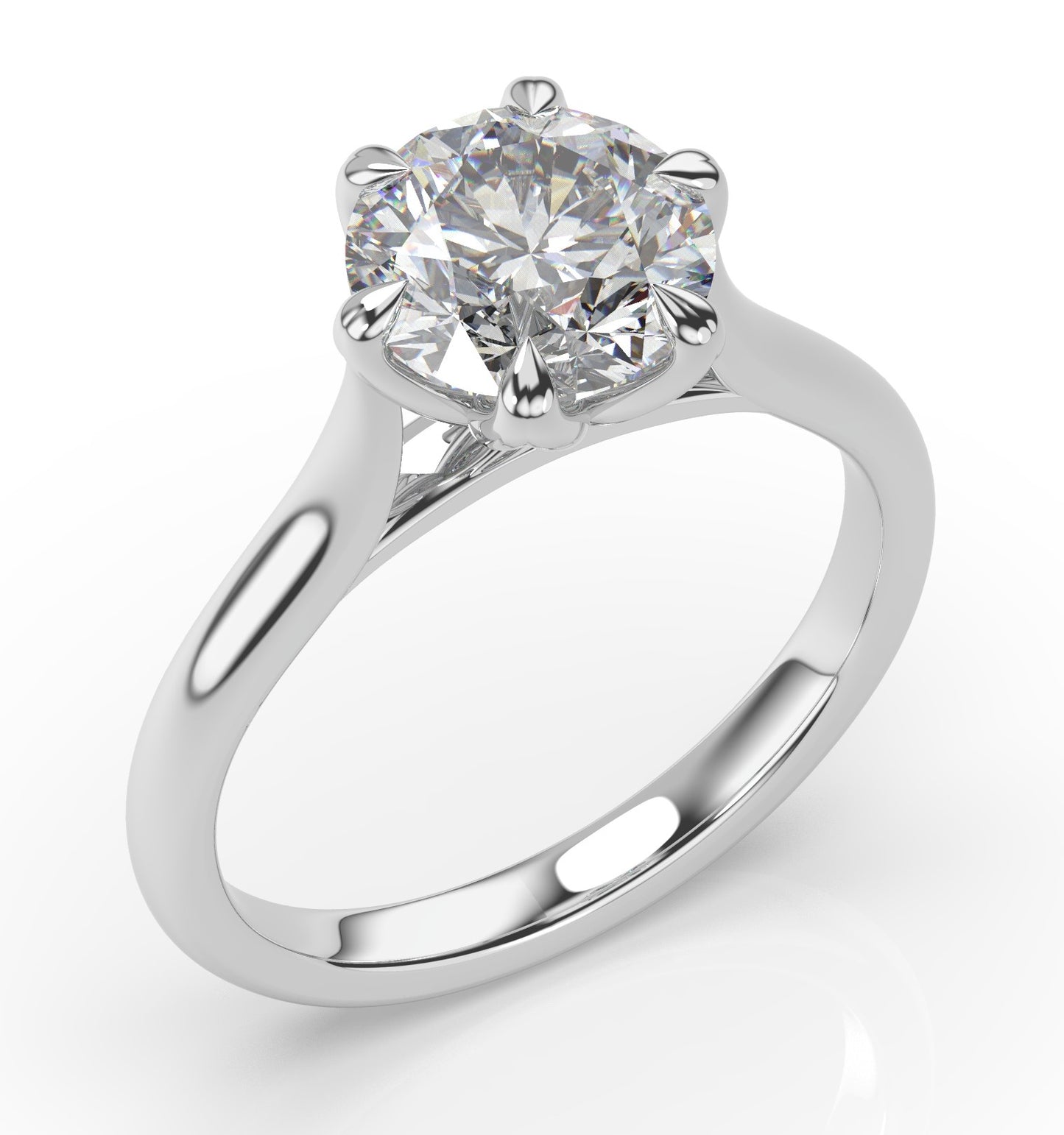 Round Brilliant White Gold Six Claw Solitaire Moissanite Engagement Ring