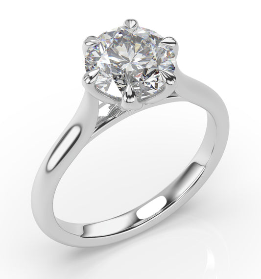Round Brilliant White Gold Six Claw Solitaire Moissanite Engagement Ring