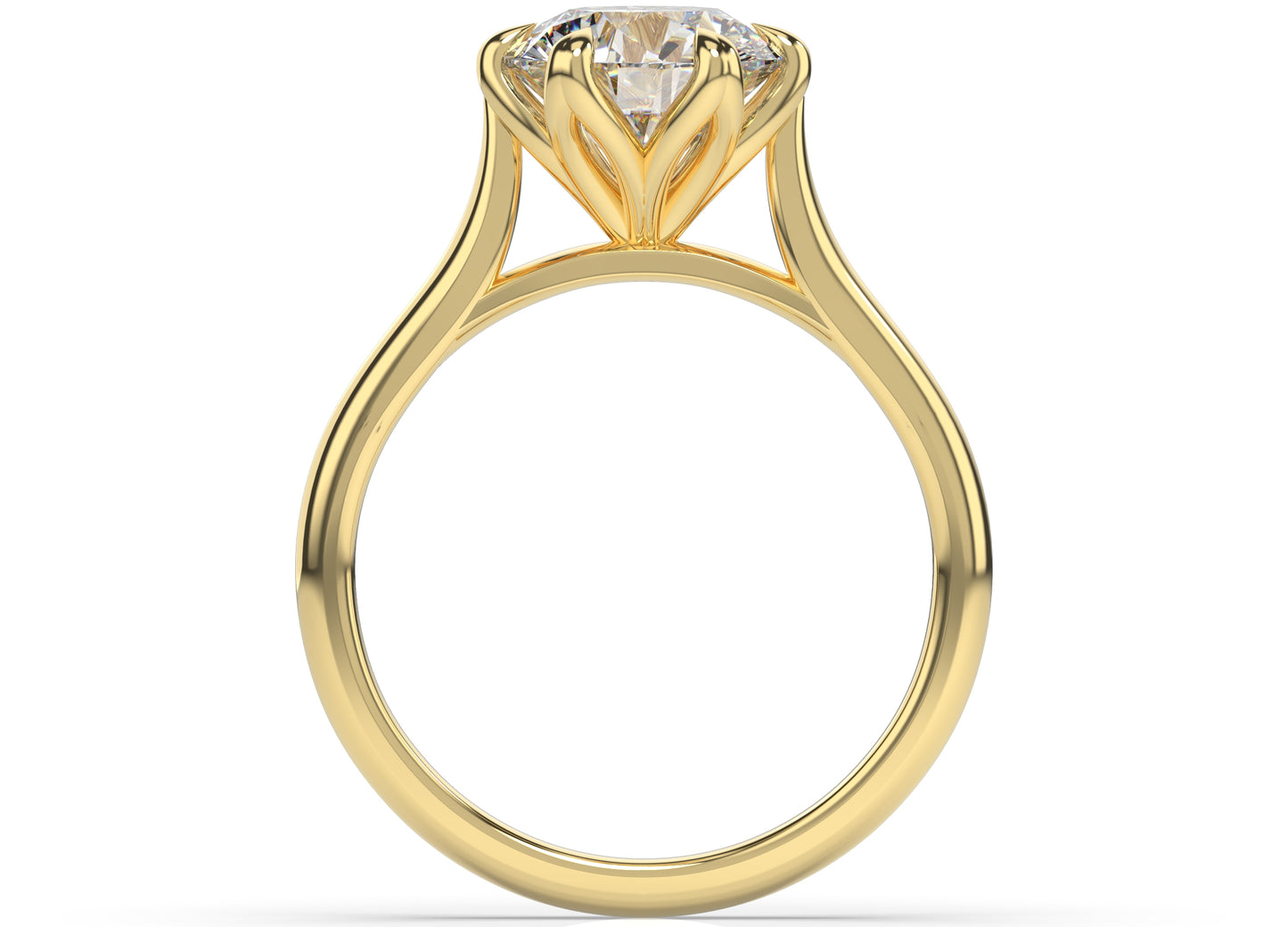 Round Brilliant Yellow Gold Six Claw Solitaire Moissanite Engagement Ring